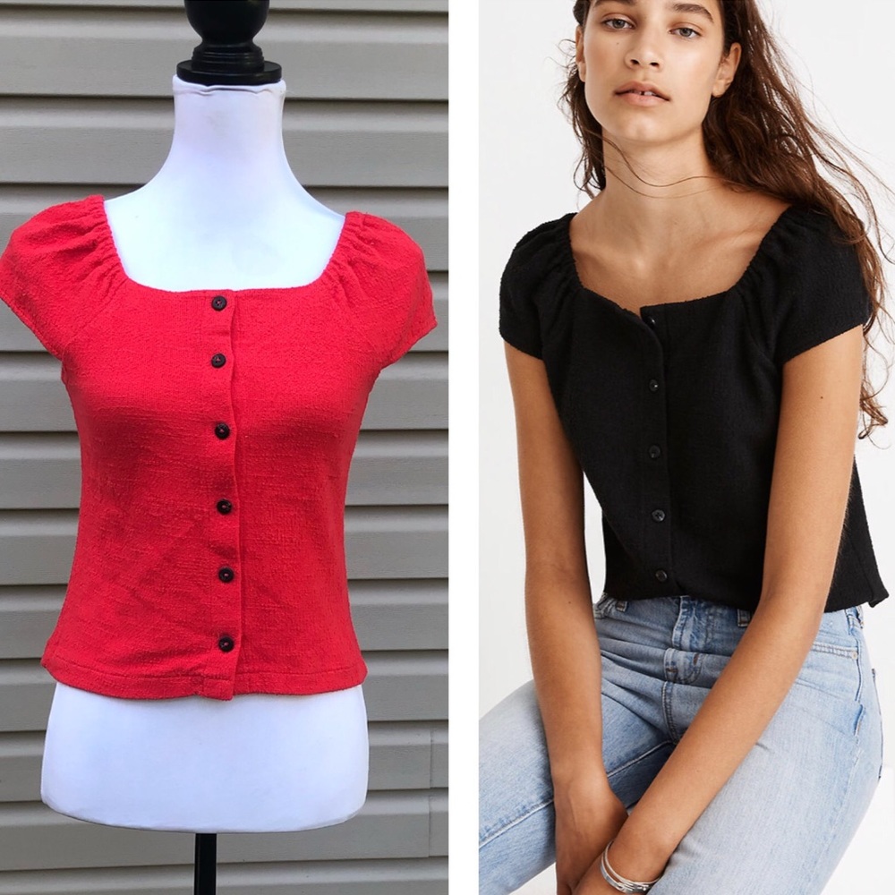 NWT Madewell Texture & Thread Red Button-Front Top